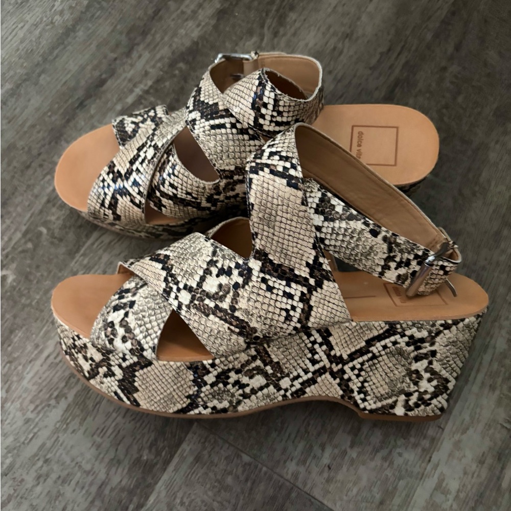 Dolce Vita Lenni Platform Wedge Sandals Snakeskin Print Boho size 10